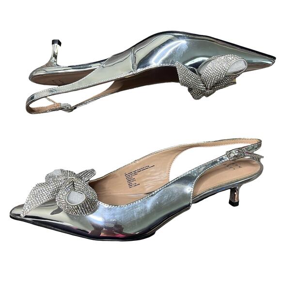 A NEW DAY Priscilla Rhinestone Bow Slingback Kitten Heels Silver - Picture 2 of 5